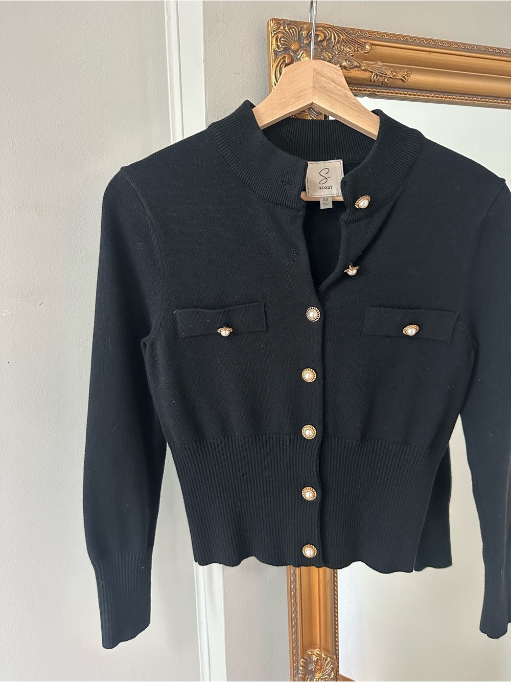 Vintage Sioni Black Pearl-Button Knit Cardigan sweater - Picture 2 of 4
